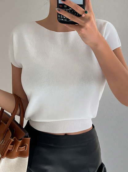 White Classic Solid Knit Top