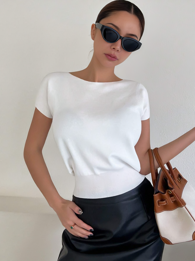 White Classic Solid Knit Top