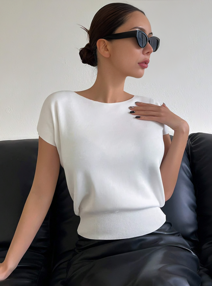 White Classic Solid Knit Top